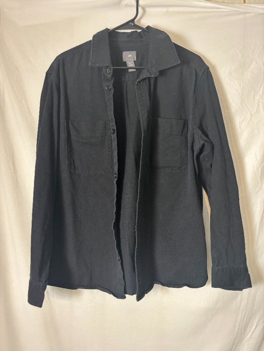 H&M Black Overshirt Utility Shacket Button Up Double Pocket Size Medium